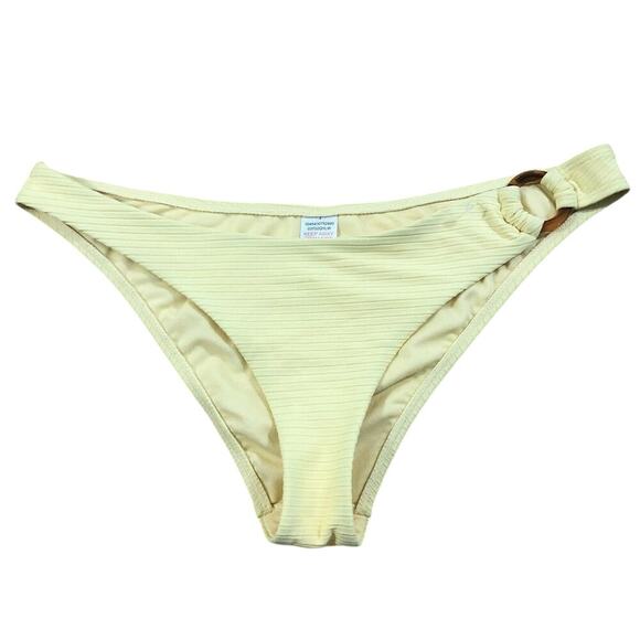 TOPSHOP Women Swimwear Size 10 Yellow Tortoise Ring Ribbed Bikini Bottom - Picture 1 of 5